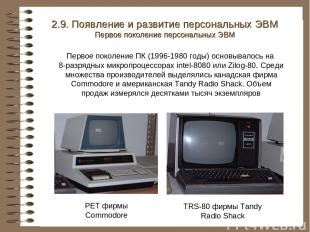 PET фирмы Commodore TRS-80 фирмы Tandy Radio Shack 2.9. Появление и развитие пер