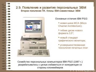 Семейство персональных компьютеров IBM PS/2 (1987 г.) разрабатывалось с целью из