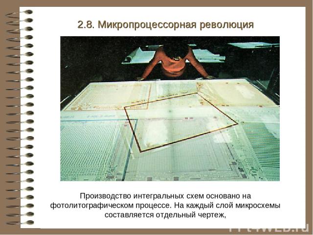 2.8. Микропроцессорная революция Производство интегральных схем основано на фотолитографическом процессе. На каждый слой микросхемы составляется отдельный чертеж,