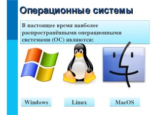 Операционные системы MacOS Linux Windows В настоящее время наиболее распространё
