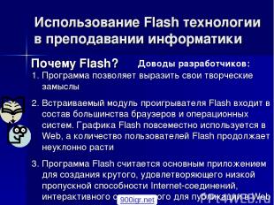 Использование Flash технологии в преподавании информатики Почему Flash? Программ