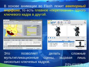 В основе анимации во Flash лежит векторный морфинг, то есть плавное «перетекание
