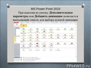 MS Power Point 2010 При нажатии на кнопку Дополнительные параметры или Добавить