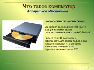 * Что такое компьютер Аппаратное обеспечение Накопители на оптических дисках: CD