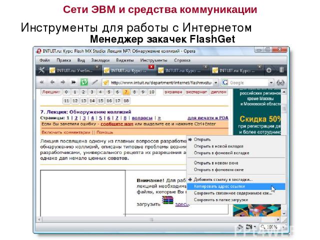 Сети ЭВМ и средства коммуникации Инструменты для работы с Интернетом Менеджер закачек FlashGet