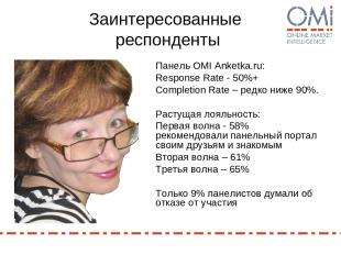 Заинтересованные респонденты Панель OMI Anketka.ru: Response Rate - 50%+ Complet