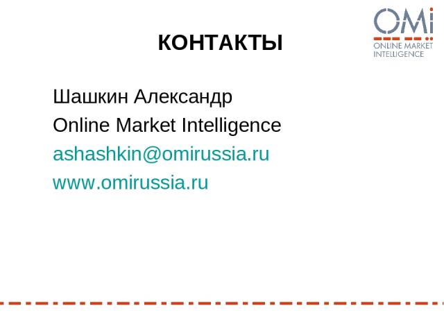КОНТАКТЫ Шашкин Александр Online Market Intelligence ashashkin@omirussia.ru www.оmirussia.ru