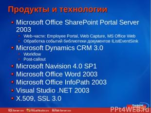 Продукты и технологии Microsoft Office SharePoint Portal Server 2003 Web-части: