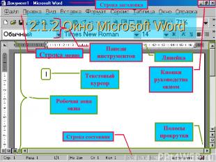 2.1.2.Окно Microsoft Word Строка заголовка Строка меню Строка состояния Линейка