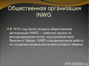Общественная организация INWG В 1972 году была создана общественная организация