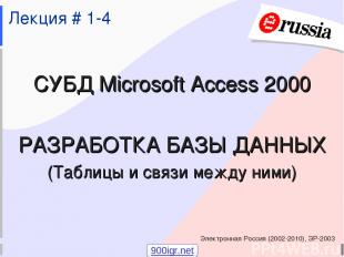 Электронная Россия (2002-2010), ЭР-2003 Лекция # 1-4 СУБД Microsoft Access 2000