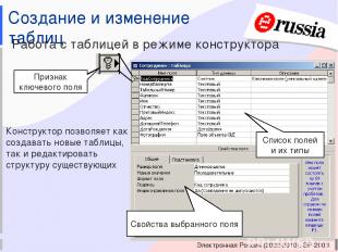 Электронная Россия (2002-2010), ЭР-2003 Создание и изменение таблиц Работа с таб