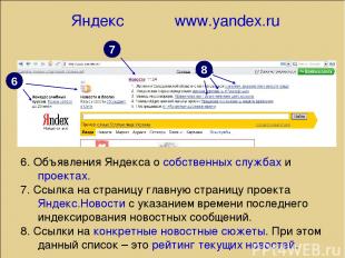 Яндекс www.yandex.ru 6 7 8 6. Объявления Яндекса о собственных службах и проекта