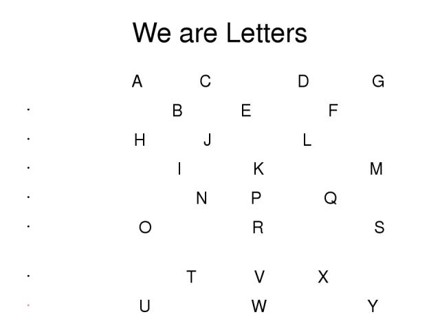 We are Letters A C D G B E F H J L I K M N P Q O R S T V X U W Y Z
