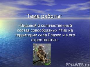 Тема работы: «Видовой и количественный состав совообразных птиц на территории се