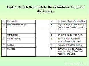 Task 9. Match the words to the definitions. Use your dictionary.