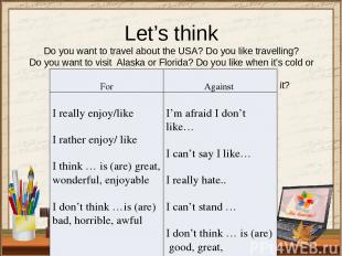 Let’s think Do you want to travel about the USA? Do you like travelling? Do you