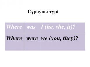Сұраулы түрі Where was I(he, she, it)? Where were we (you, they)?