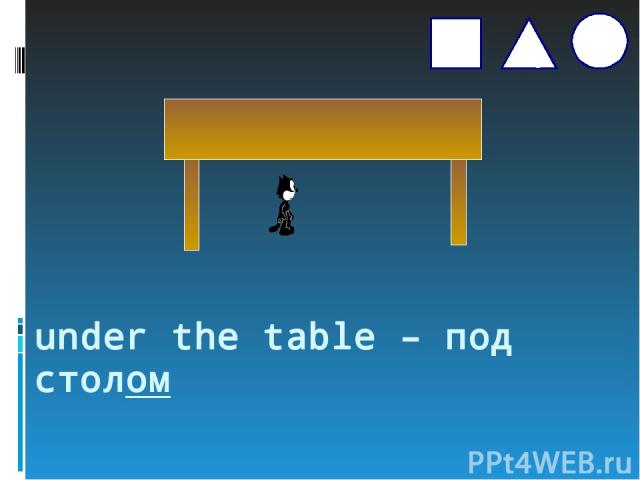 under the table – под столом s