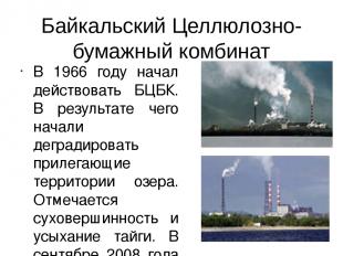 Байкальский Целлюлозно-бумажный комбинат В 1966 году начал действовать БЦБК. В р