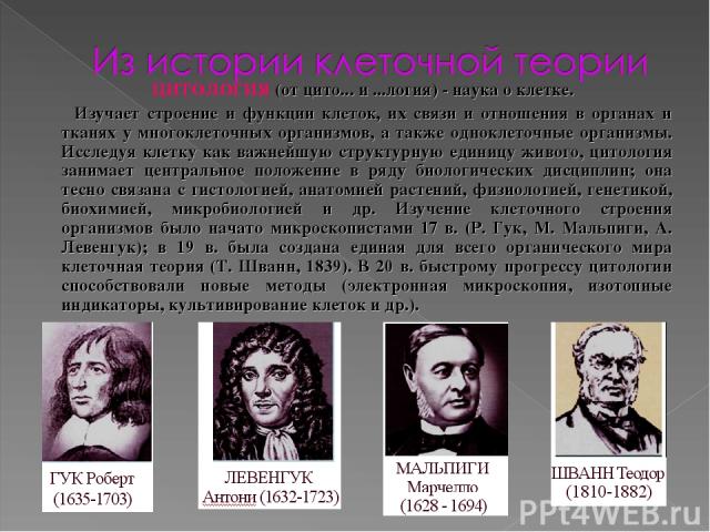 ЦИТОЛОГИЯ (от цито... и ...логия) - наука о клетке. Изучает строение и функции клеток, их связи и отношения в органах и тканях у многоклеточных организмов, а также одноклеточные организмы. Исследуя клетку как важнейшую структурную единицу живого, ци…