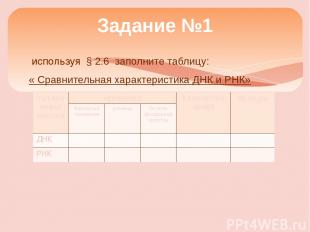 используя § 2.6 заполните таблицу: « Сравнительная характеристика ДНК и РНК» Зад