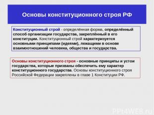 Основы конституционного строя РФ Конституционный строй - определённая форма, опр