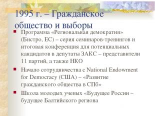 1995 г. – Гражданское общество и выборы Программа «Региональная демократия» (Бис