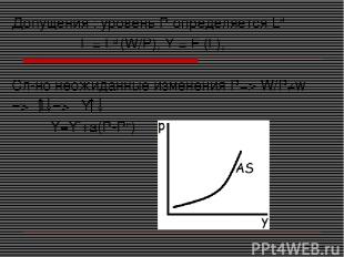 Допущения : уровень Р определяется Ld L = Ld (W/P), Y = F (L), Cл-но неожиданные