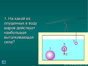 1. На какой из опущенных в воду шаров действует наибольшая выталкивающая сила?