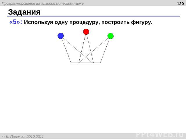 Задания * «5»: Используя одну процедуру, построить фигуру. Программирование на алгоритмическом языке К. Поляков, 2010-2011 http://kpolyakov.narod.ru