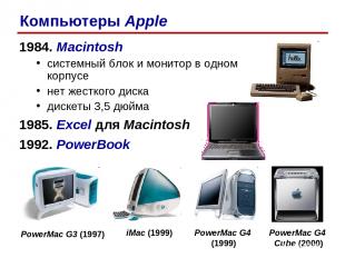 1984. Macintosh системный блок и монитор в одном корпусе нет жесткого диска диск