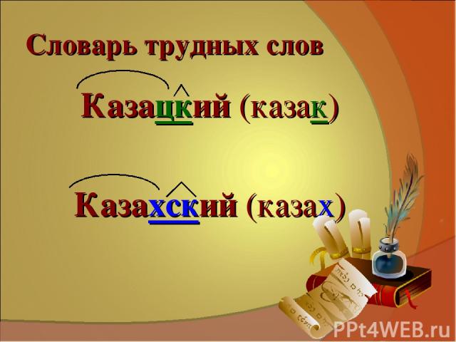 Словарь трудных слов Казацкий (казак) Казахский (казах)