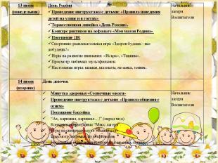 13 июня (понедельник) День России Проведение инструктажа с детьми: «Правила пове