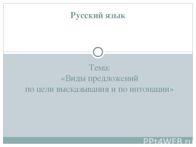 Тема: «Виды предложений по цели высказывания и по интонации» Русский язык