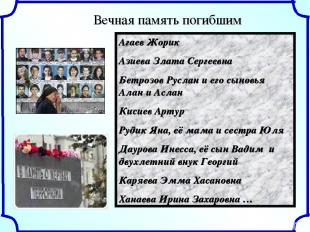 Вечная память погибшим Агаев Жорик Азиева Злата Сергеевна Бетрозов Руслан и его