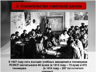 2. Строительство советской школы Рабфаковцы К 1927 году сеть высших учебных заве