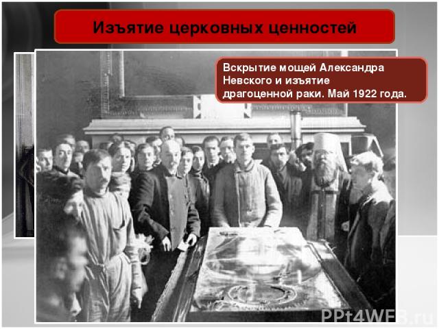 Изъятие церковных ценностей Вскрытие мощей Александра Невского и изъятие драгоценной раки. Май 1922 года.