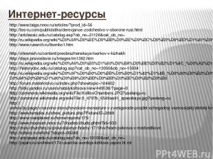 Интернет-ресурсы http://www.taiga.nnov.ru/articles/?prod_id=56 http://les-ru.com