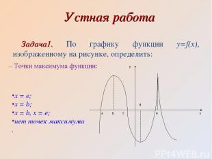 Устная работа Задача1. По графику функции y=f(x), изображенному на рисунке, опре