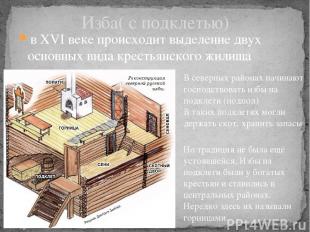 в XVI веке происходит выделение двух основных вида крестьянского жилища Изба( с