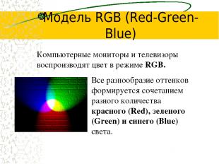 Модель RGB (Red-Green-Blue) Все разнообразие оттенков формируется сочетанием раз