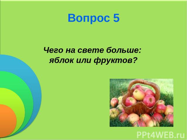Вопрос 5 Чего на свете больше: яблок или фруктов?