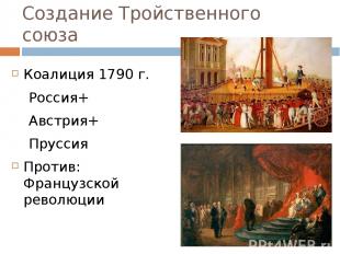 Создание Тройственного союза Коалиция 1790 г. Россия+ Австрия+ Пруссия Против: Ф