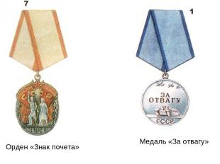 Орден «Знак почета» Медаль «За отвагу»