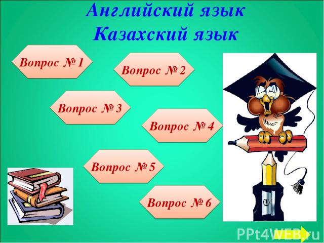 Английский язык Казахский язык Вопрос № 3 Вопрос № 1 Вопрос № 2 Вопрос № 4 Вопрос № 5 Вопрос № 6