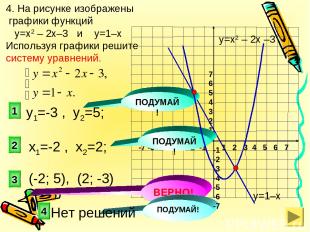 3 1 2 4. На рисунке изображены графики функций у=х2 – 2х–3 и у=1–х Используя гра