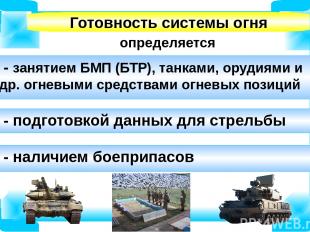определяется Готовность системы огня - занятием БМП (БТР), танками, орудиями и д