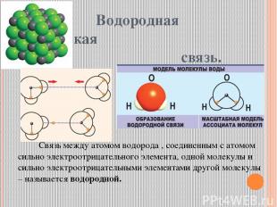 Водородная химическая связь. Связь между атомом водорода , соединенным с атомом