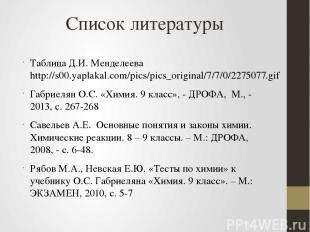 Список литературы Таблица Д.И. Менделеева http://s00.yaplakal.com/pics/pics_orig